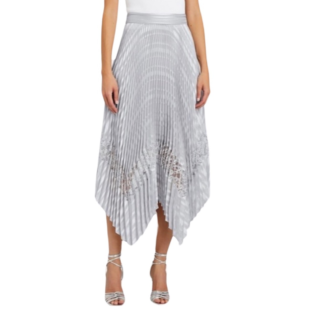 INTERMIX Silver Pleated Handkerchief Hem Midi Skirt